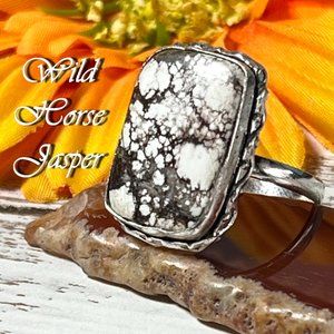 Wild Horse Jasper Ring Handmade Semi Precious Gemstone Crystal Silver Overlay